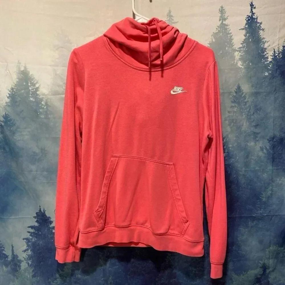 Nike Womens Funnel Neck Hoodie Coral Pink‎ Cowl Neck Fleece Sweatshirt Medium